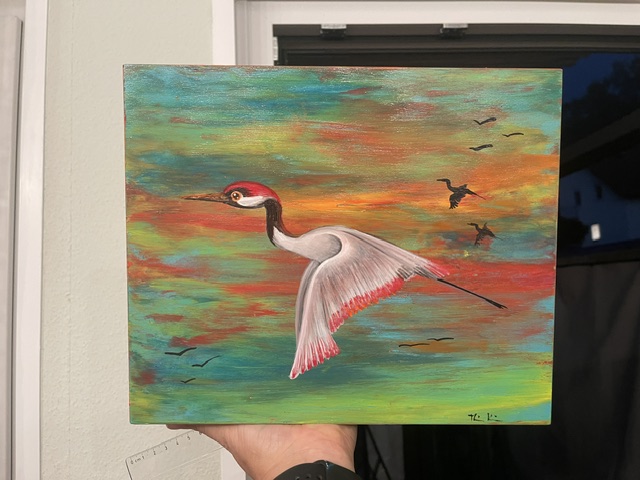 Kranich Glücksvogel, Sonnenaufgang Sonnenuntergang Serie, 25*30, Juli 2026