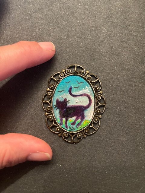 schwarze Katze Medaillon, ca. 4*5 cm